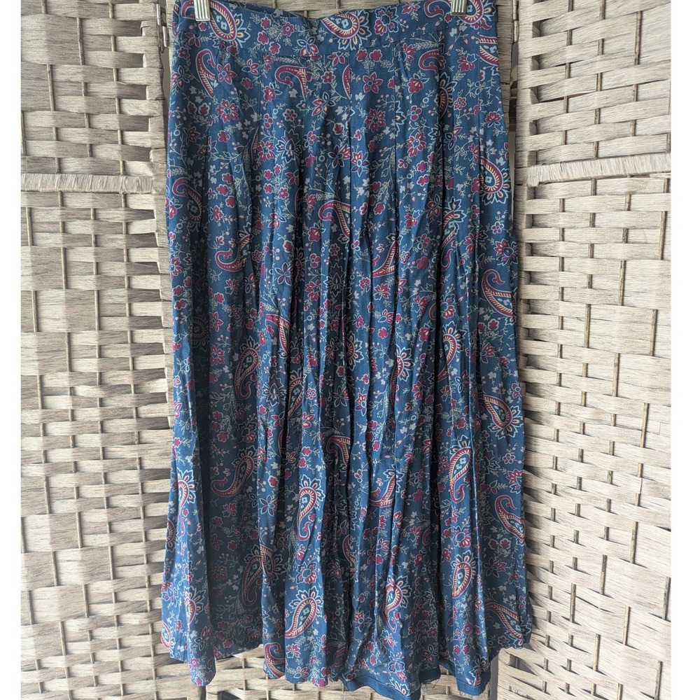 Vtg 90s Liz Claiborne Midi Skirt Blue Paisley Floral Rayon Sz 12 *NEEDS REPAIR - Picture 3 of 9